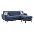 Keto 87 Inch Reversible L Shape Sofa With Chaise- 2 Pillows- Blue Chenille