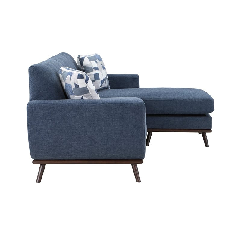 Keto 87 Inch Reversible L Shape Sofa With Chaise- 2 Pillows- Blue Chenille