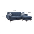 Keto 87 Inch Reversible L Shape Sofa With Chaise- 2 Pillows- Blue Chenille