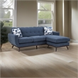 Keto 87 Inch Reversible L Shape Sofa With Chaise- 2 Pillows- Blue Chenille