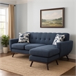 Keto 87 Inch Reversible L Shape Sofa With Chaise- 2 Pillows- Blue Chenille