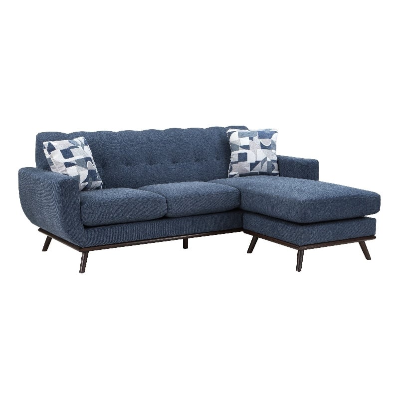 Keto 87 Inch Reversible L Shape Sofa With Chaise- 2 Pillows- Blue Chenille
