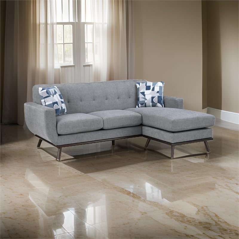 Keto 87 Inch Reversible L Shape Sofa With Chaise- 2 Pillows- Gray Chenille