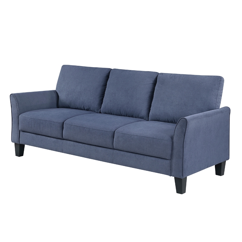 Xumo Sofa- Blue Fabric- 79 Inch- Black Tapered Wood Legs