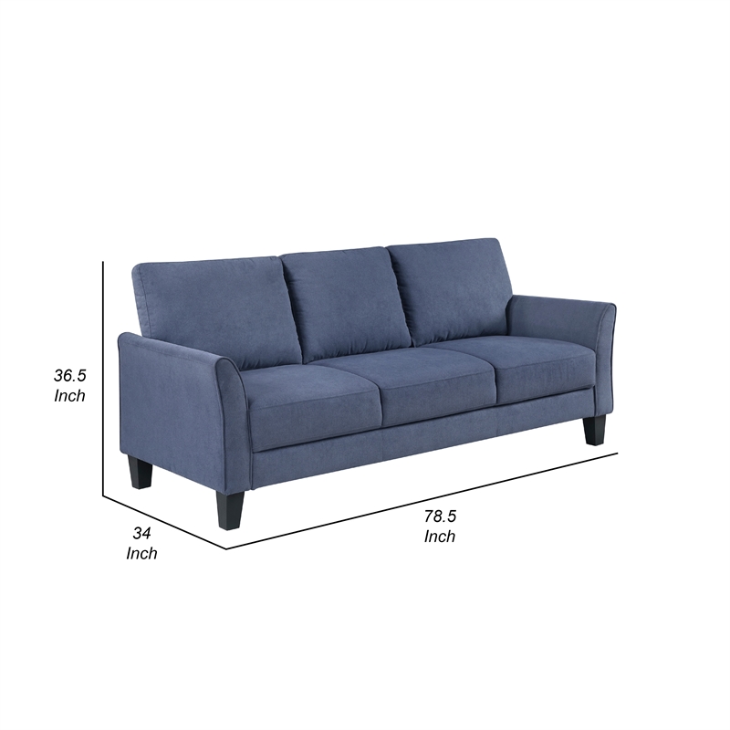 Xumo Sofa- Blue Fabric- 79 Inch- Black Tapered Wood Legs