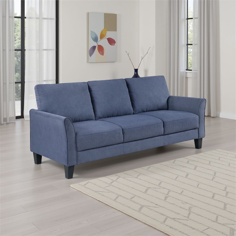 Xumo Sofa- Blue Fabric- 79 Inch- Black Tapered Wood Legs