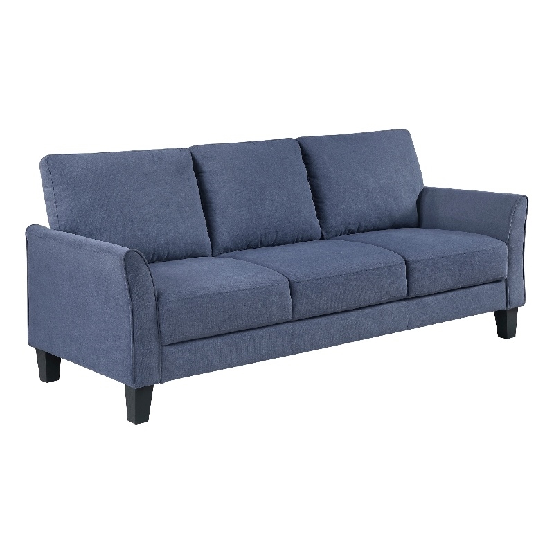 Xumo Sofa- Blue Fabric- 79 Inch- Black Tapered Wood Legs