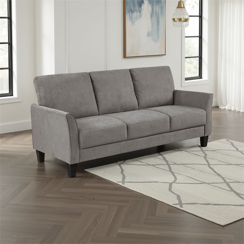 Xumo Sofa- Taupe Gray Fabric- 79 Inch- Black Tapered Wood Legs