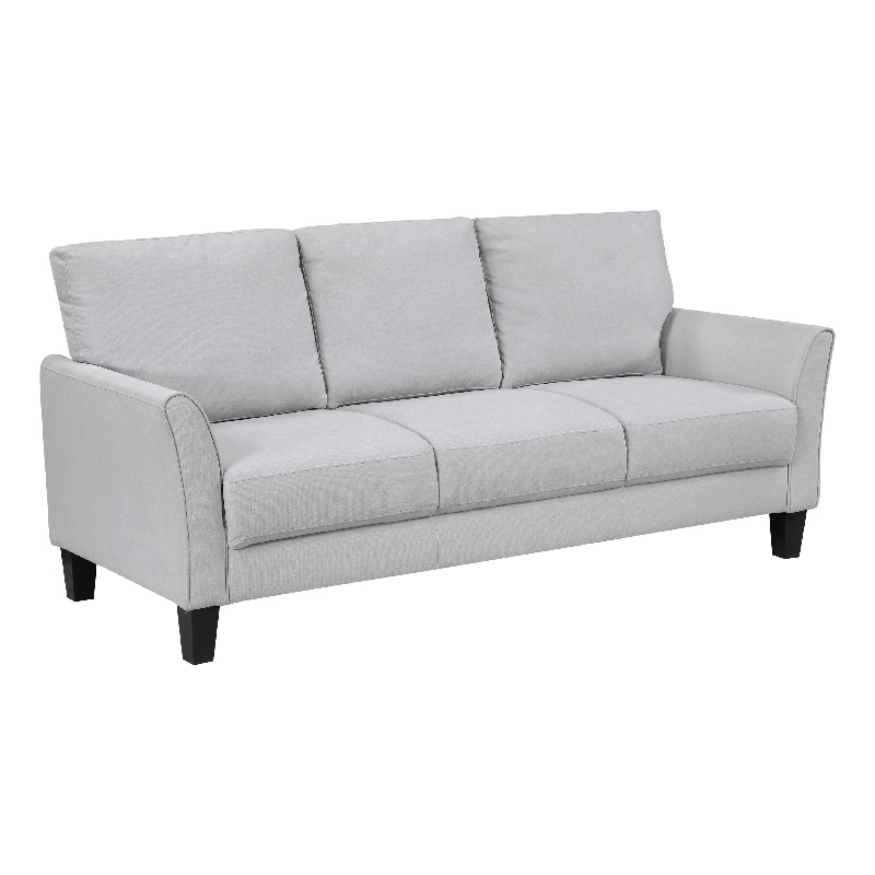 Xumo Sofa- Light Gray Fabric- 79 Inch- Black Tapered Wood Legs