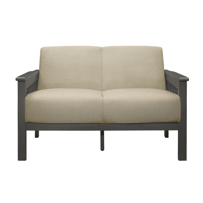 Wiston 50 Inch Loveseat- Beige Polyester- Dark Gray Solid Rubberwood