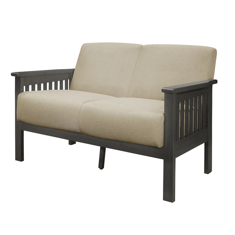 Wiston 50 Inch Loveseat- Beige Polyester- Dark Gray Solid Rubberwood