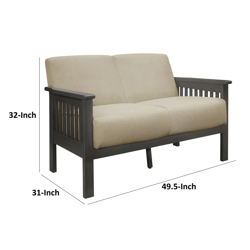 Wiston 50 Inch Loveseat- Beige Polyester- Dark Gray Solid Rubberwood