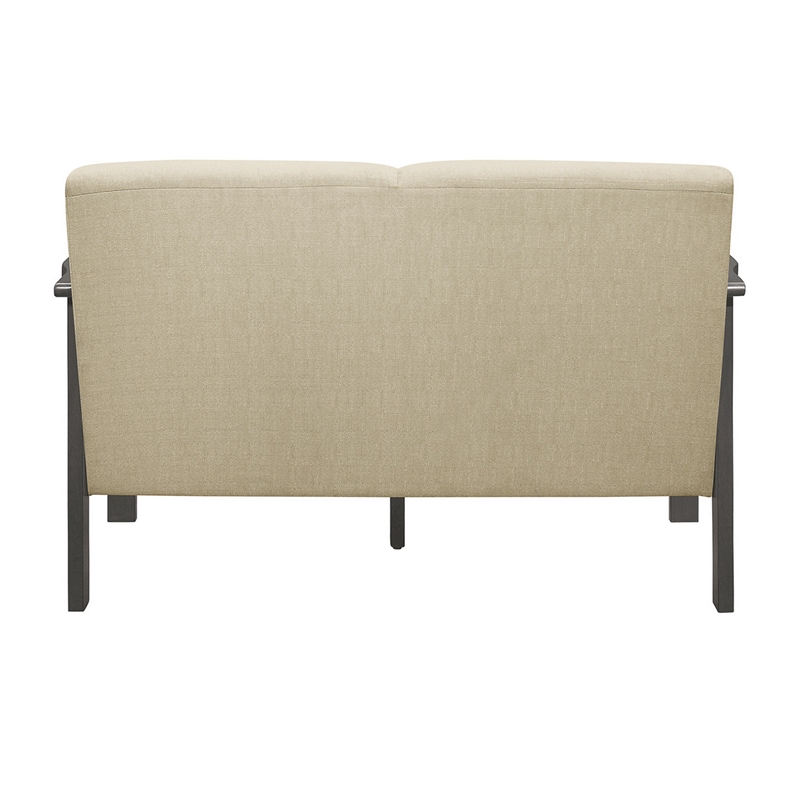 Wiston 50 Inch Loveseat- Beige Polyester- Dark Gray Solid Rubberwood