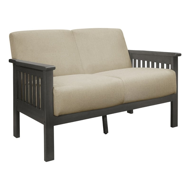 Wiston 50 Inch Loveseat- Beige Polyester- Dark Gray Solid Rubberwood