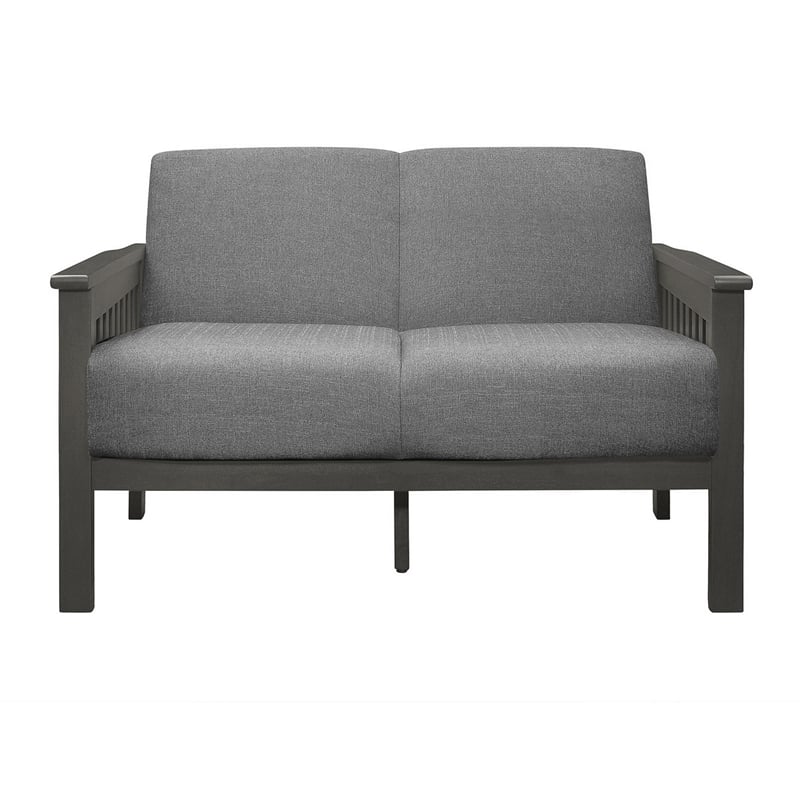 Wiston 50 Inch Loveseat- Gray Polyester- Dark Gray Solid Rubberwood