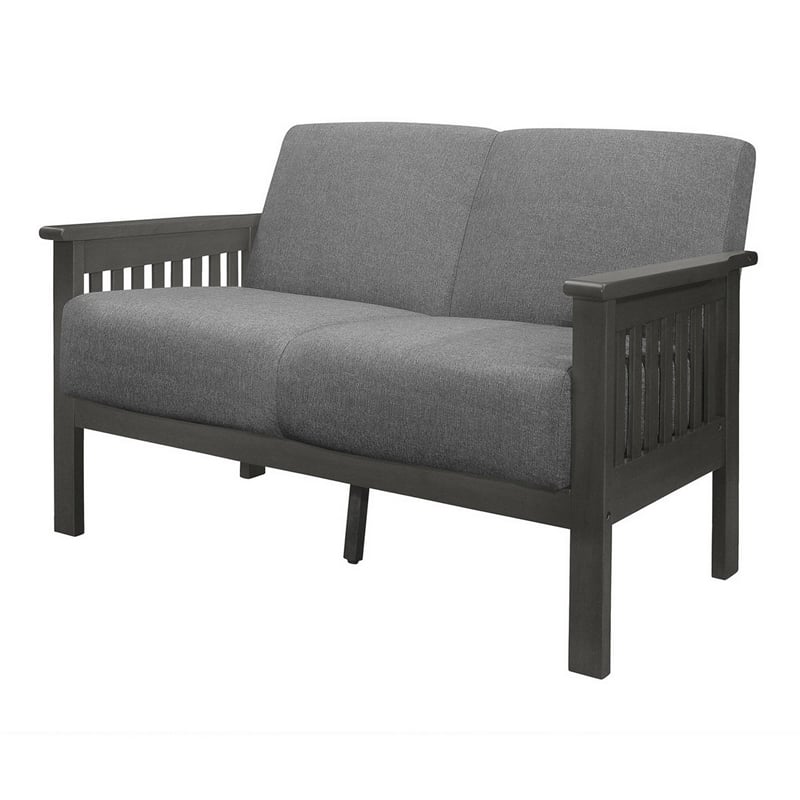 Wiston 50 Inch Loveseat- Gray Polyester- Dark Gray Solid Rubberwood