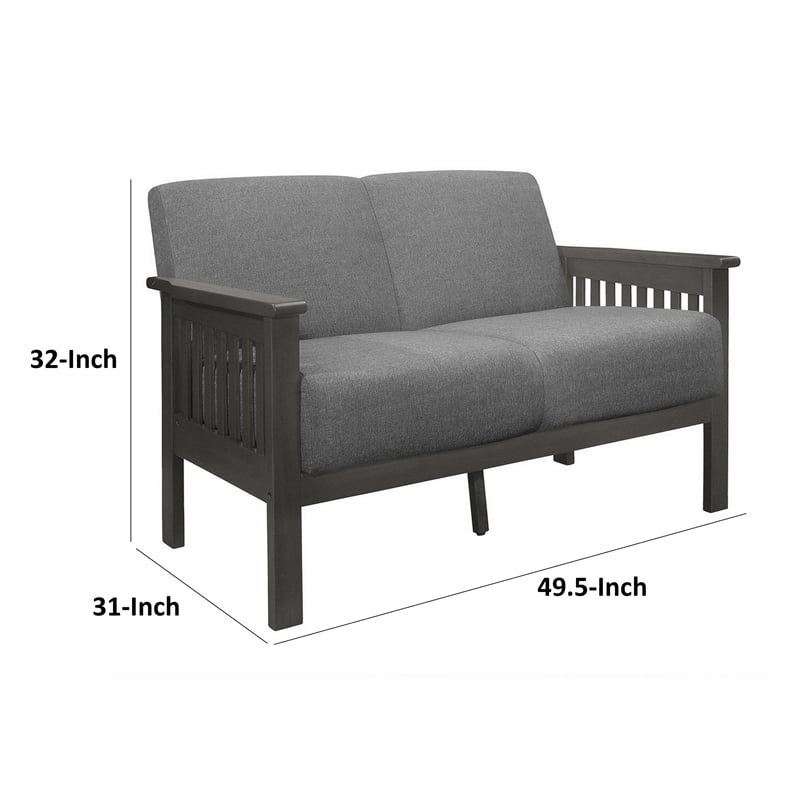 Wiston 50 Inch Loveseat- Gray Polyester- Dark Gray Solid Rubberwood