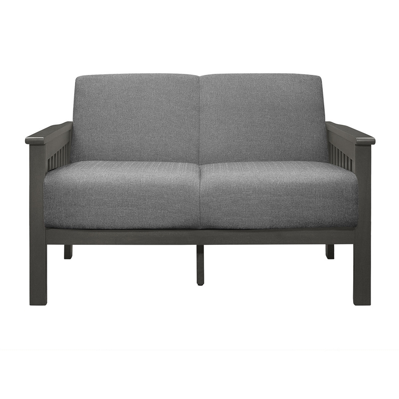 Wiston 50 Inch Loveseat- Gray Polyester- Dark Gray Solid Rubberwood