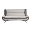Elle 78 Inch Sofa- Beige- Gray Faux Leather- Metal Legs- Solid Wood Frame