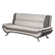 Elle 78 Inch Sofa- Beige- Gray Faux Leather- Metal Legs- Solid Wood Frame