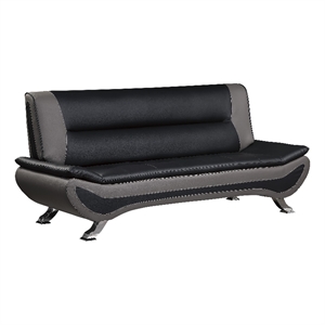 Elle 78 Inch Sofa- Black- Gray Faux Leather- Metal Legs- Solid Wood Frame