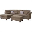 Ari 104 Inch Sectional Sofa with Chaise- Ottoman- 2 Accent Pillows- Brown