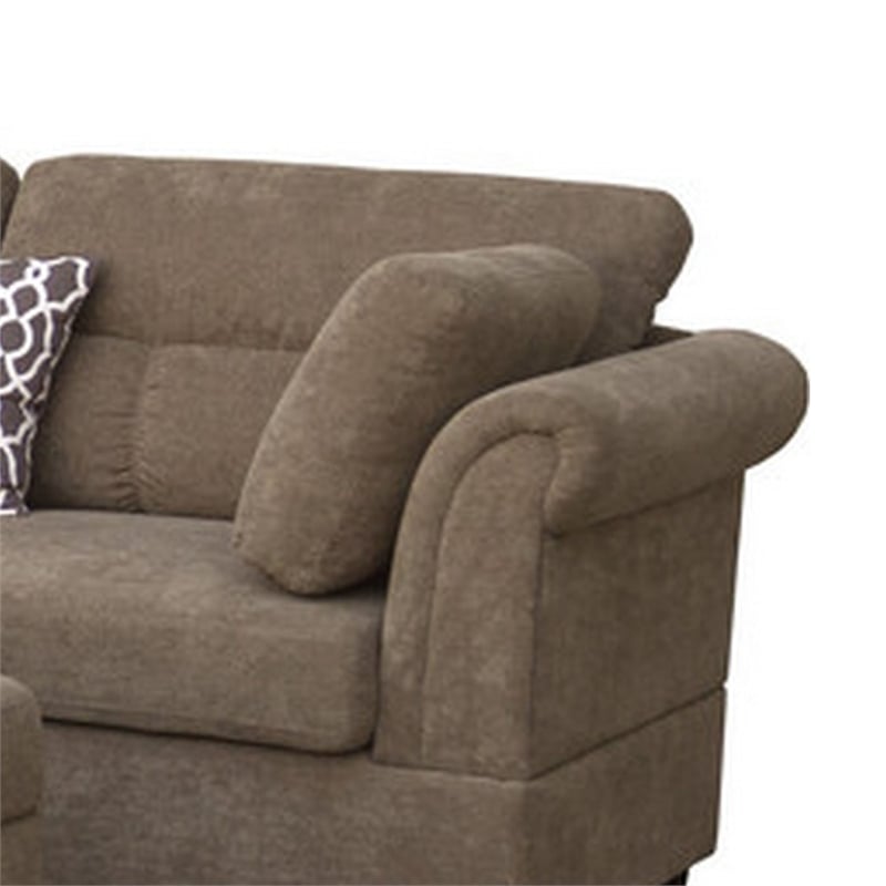 Ari 104 Inch Sectional Sofa with Chaise- Ottoman- 2 Accent Pillows- Brown