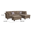 Ari 104 Inch Sectional Sofa with Chaise- Ottoman- 2 Accent Pillows- Brown