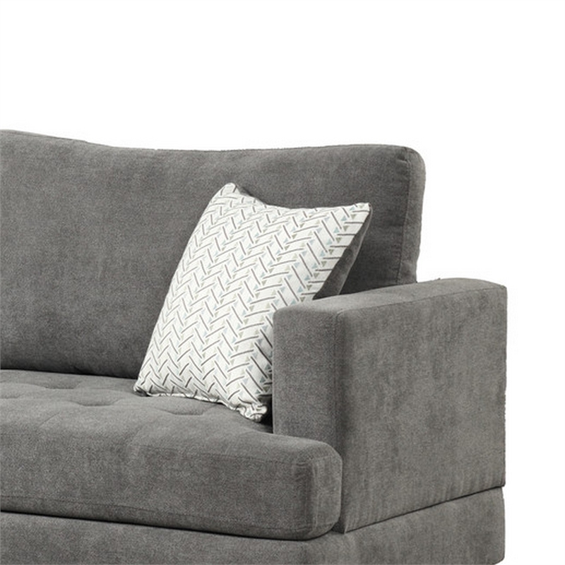 Lae 80 Inch Sofa with 2 Throw Pillows- Tufted- Gray Chenille Upholstery