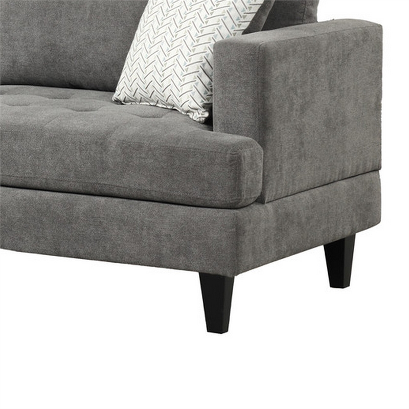 Lae 80 Inch Sofa with 2 Throw Pillows- Tufted- Gray Chenille Upholstery