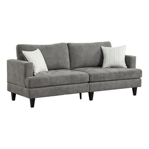 Lae 80 Inch Sofa with 2 Throw Pillows- Tufted- Gray Chenille Upholstery