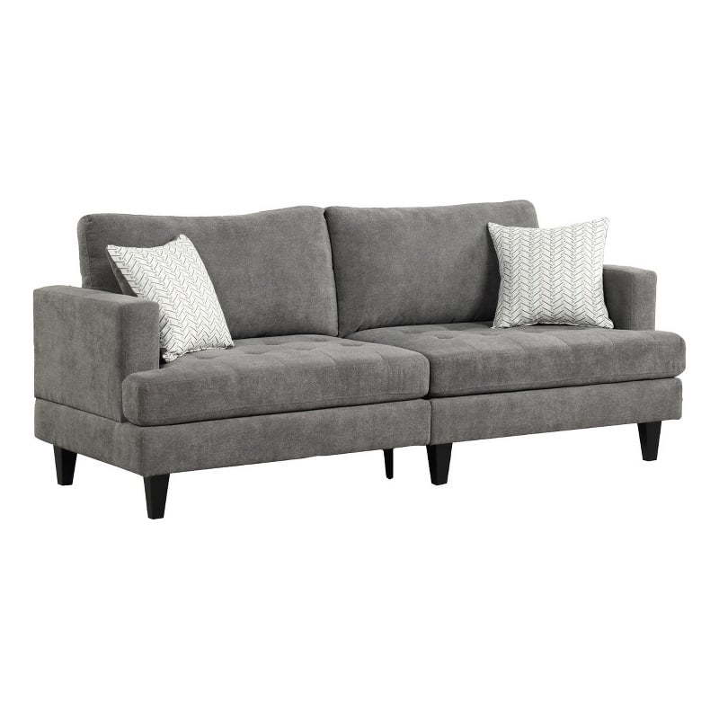 Lae 80 Inch Sofa with 2 Throw Pillows- Tufted- Gray Chenille Upholstery
