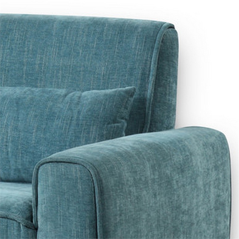 Tiu 74 Inch Sofa with 2 Lumbar Pillows- Blue Chenille- Metal- Solid Wood