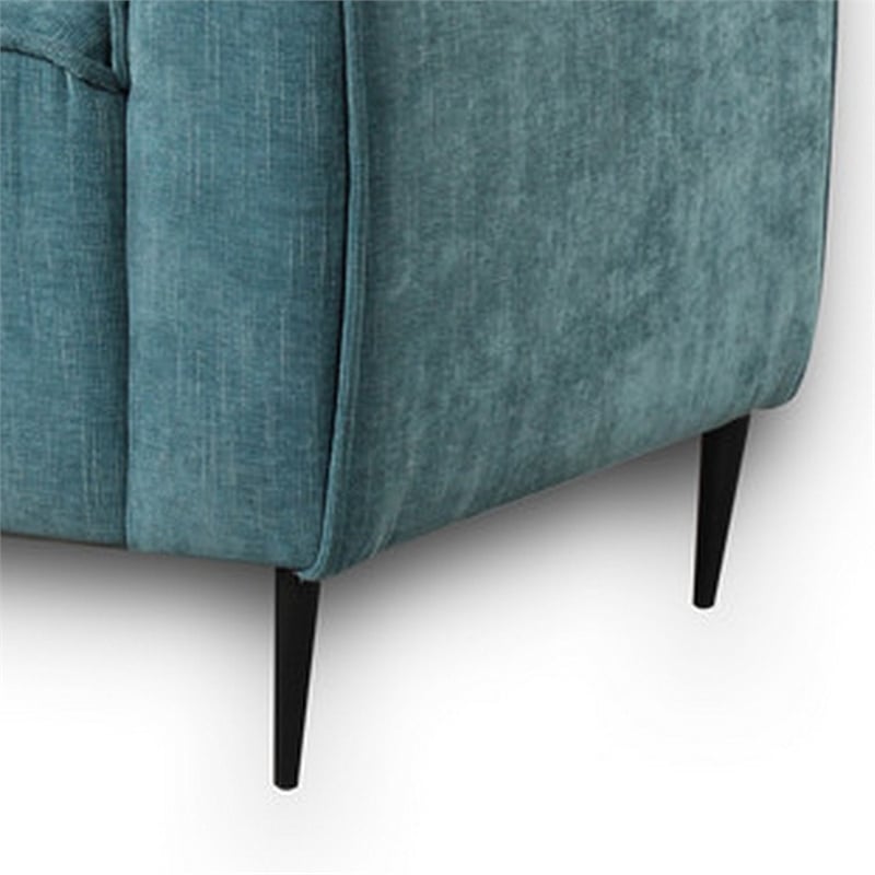Tiu 74 Inch Sofa with 2 Lumbar Pillows- Blue Chenille- Metal- Solid Wood