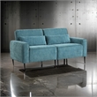 Tiu 74 Inch Sofa with 2 Lumbar Pillows- Blue Chenille- Metal- Solid Wood