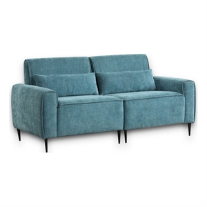Tiu 74 Inch Sofa with 2 Lumbar Pillows- Blue Chenille- Metal- Solid Wood
