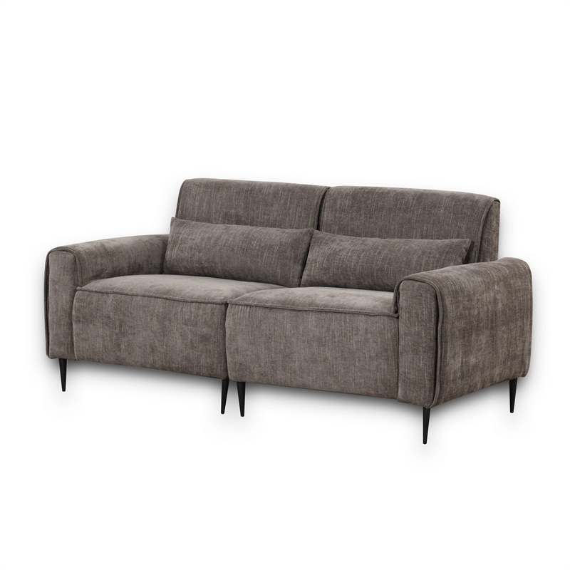 Tiu 74 Inch Sofa with 2 Lumbar Pillows- Gray Chenille- Metal- Solid Wood