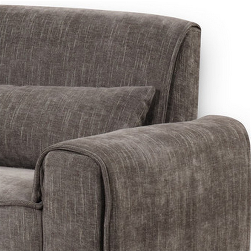 Tiu 74 Inch Sofa with 2 Lumbar Pillows- Gray Chenille- Metal- Solid Wood