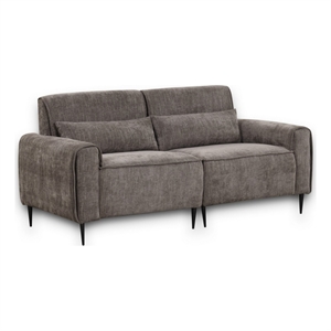 Tiu 74 Inch Sofa with 2 Lumbar Pillows- Gray Chenille- Metal- Solid Wood