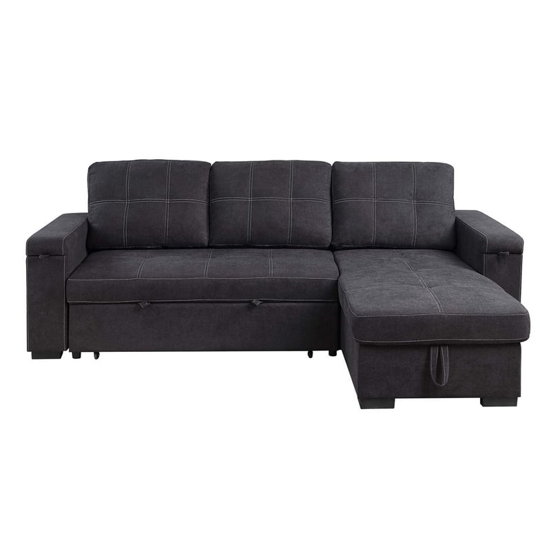 Oby 95 Inch Reversible Sleeper Sectional Sofa- Storage Chaise- USB- Black