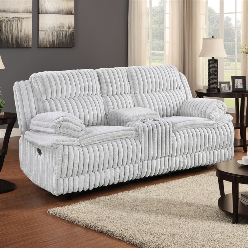 Rexy Manual Recliner Loveseat w Console- Light Gray Corduroy- 85 Inch