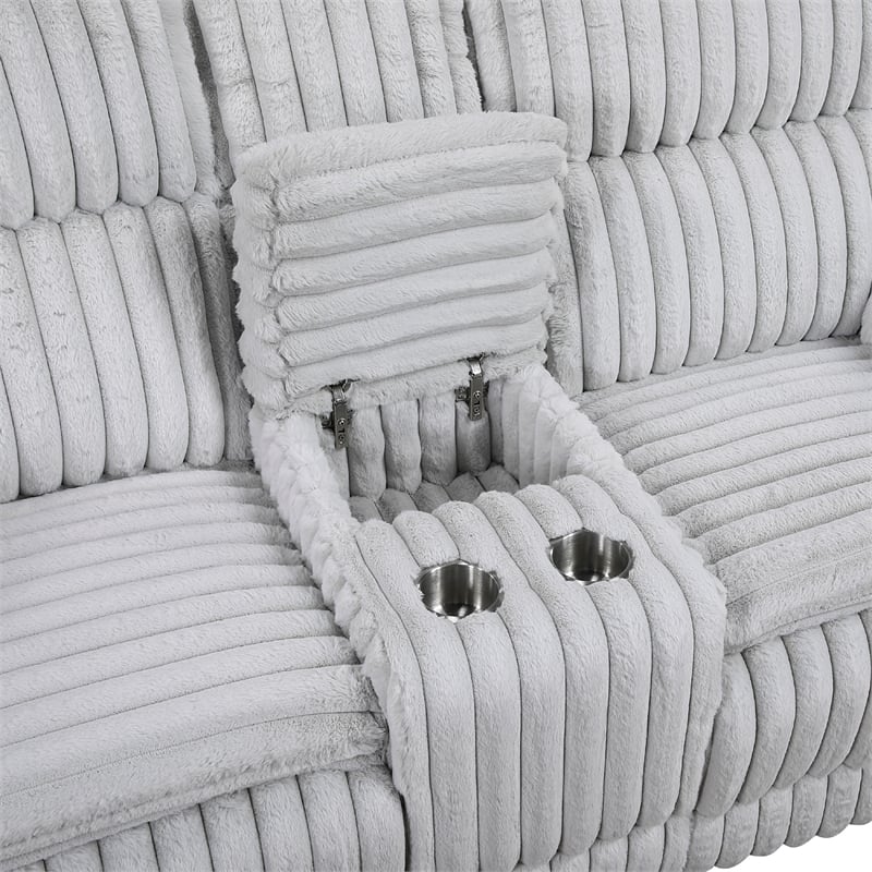 Rexy Manual Recliner Loveseat w Console- Light Gray Corduroy- 85 Inch