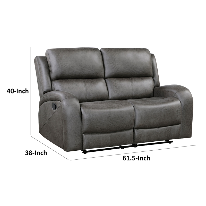 Patsy Manual Recliner Loveseat- Gray Polished Microfiber- 62 Inch