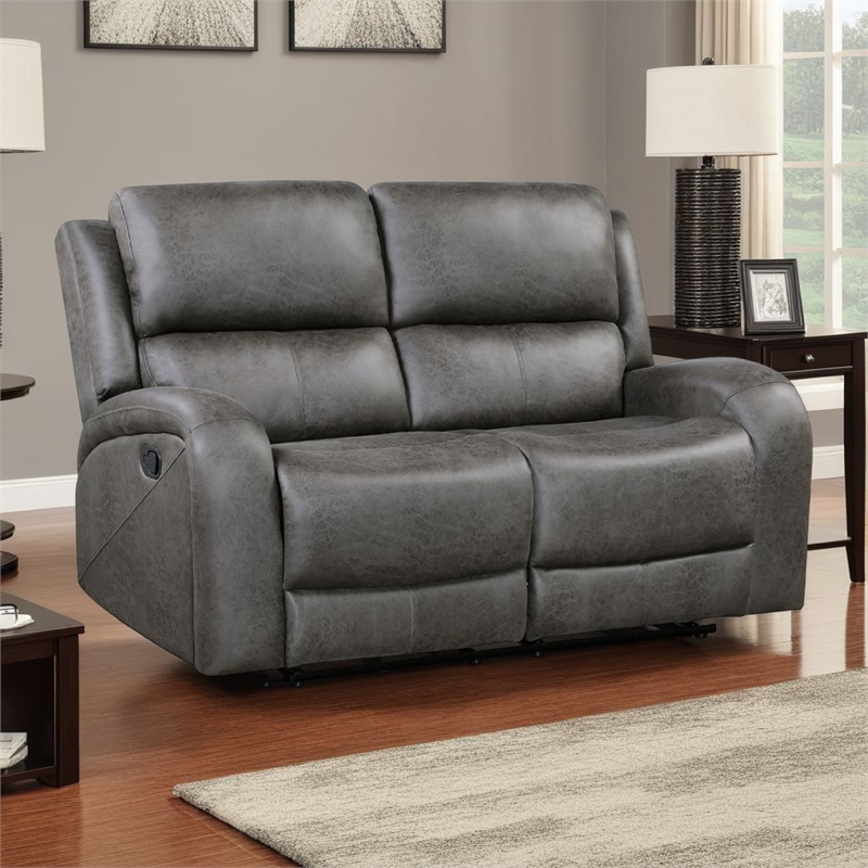 Patsy Manual Recliner Loveseat- Gray Polished Microfiber- 62 Inch