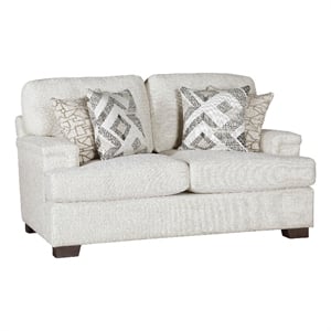 Osy Loveseat- 66 Inch- 4 Pillows- Soft Ivory Chenille- Solid Wood