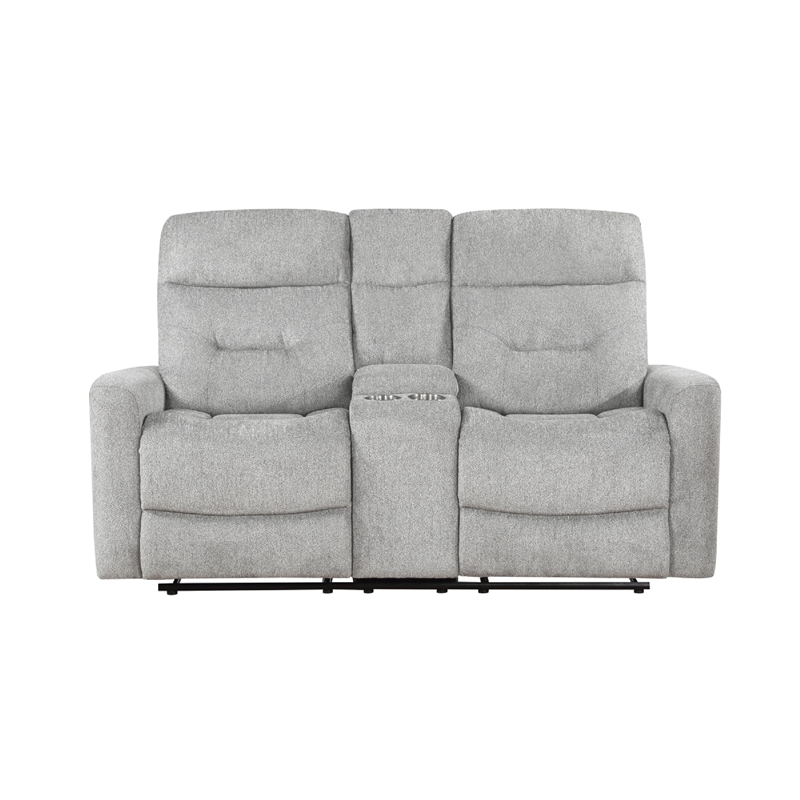 Lyns Manual Recliner Loveseat- Center Console- Gray Chenille- 71 Inch