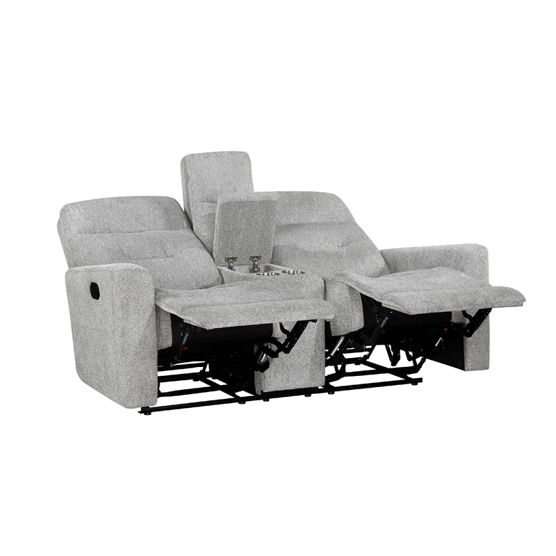 Lyns Manual Recliner Loveseat- Center Console- Gray Chenille- 71 Inch