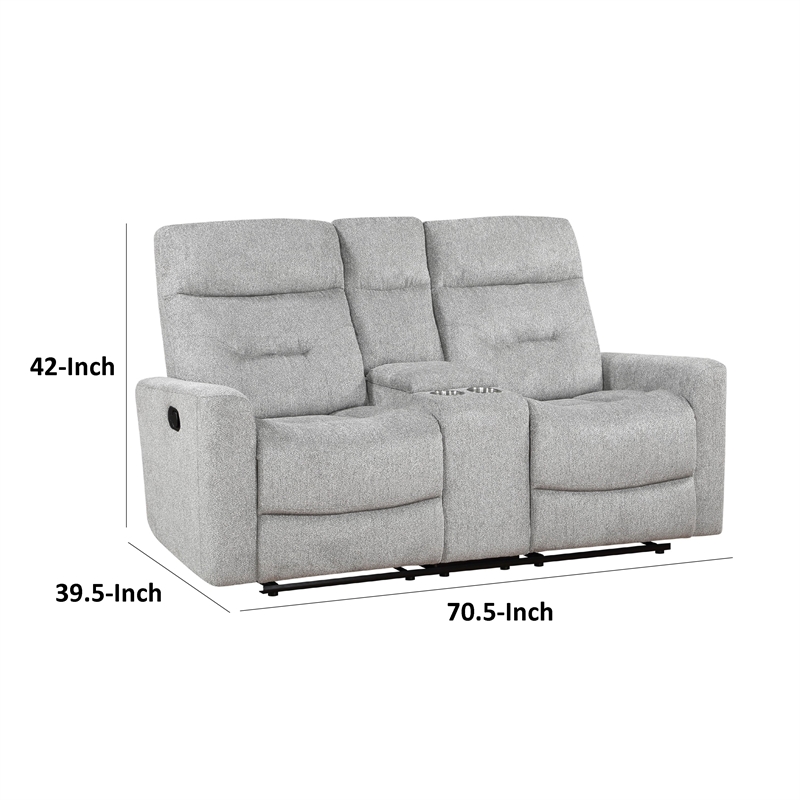 Lyns Manual Recliner Loveseat- Center Console- Gray Chenille- 71 Inch