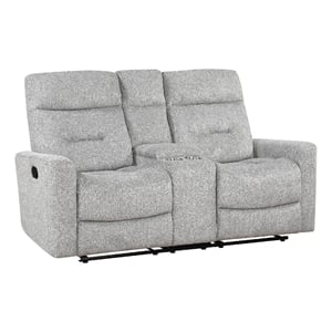 Lyns Manual Recliner Loveseat- Center Console- Gray Chenille- 71 Inch
