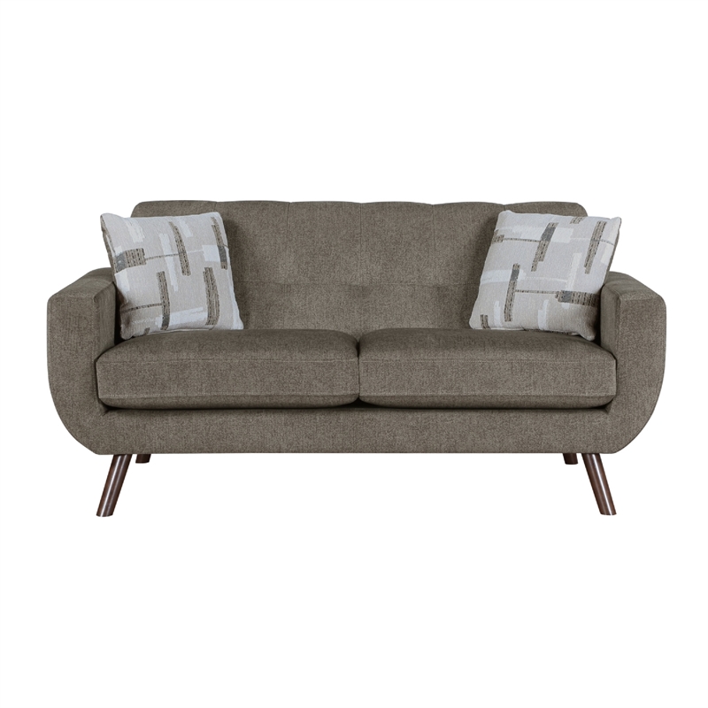 Jany Loveseat with 2 Pillows- 70 Inch- Brown Microfiber- Walnut Tone